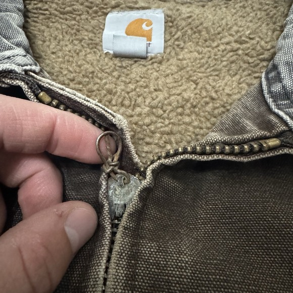 Carhartt Jacket Mens 3XL Brown Canvas Full Zip Sherpa Lined Distressed C61-DKB - Picture 5 of 10